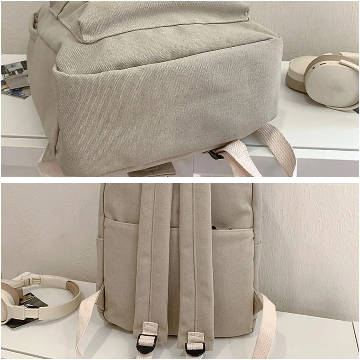 Aesthetic Canvas Laptop Backpack for Women Work Vintage Lightweight Durable Travel Rucksack Classic College Daypack (Black)