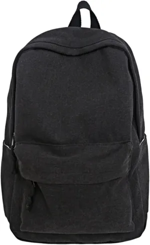 Aesthetic Canvas Laptop Backpack for Women Work Vintage Lightweight Durable Travel Rucksack Classic College Daypack (Black)