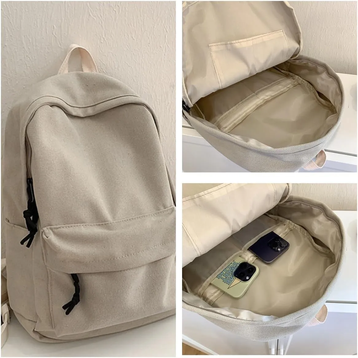 Aesthetic Canvas Laptop Backpack for Women Work Vintage Lightweight Durable Travel Rucksack Classic College Daypack (Green)
