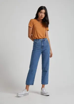 Afends Womens Shelby - Denim High Waist Wide Leg Jeans - Classic Blue