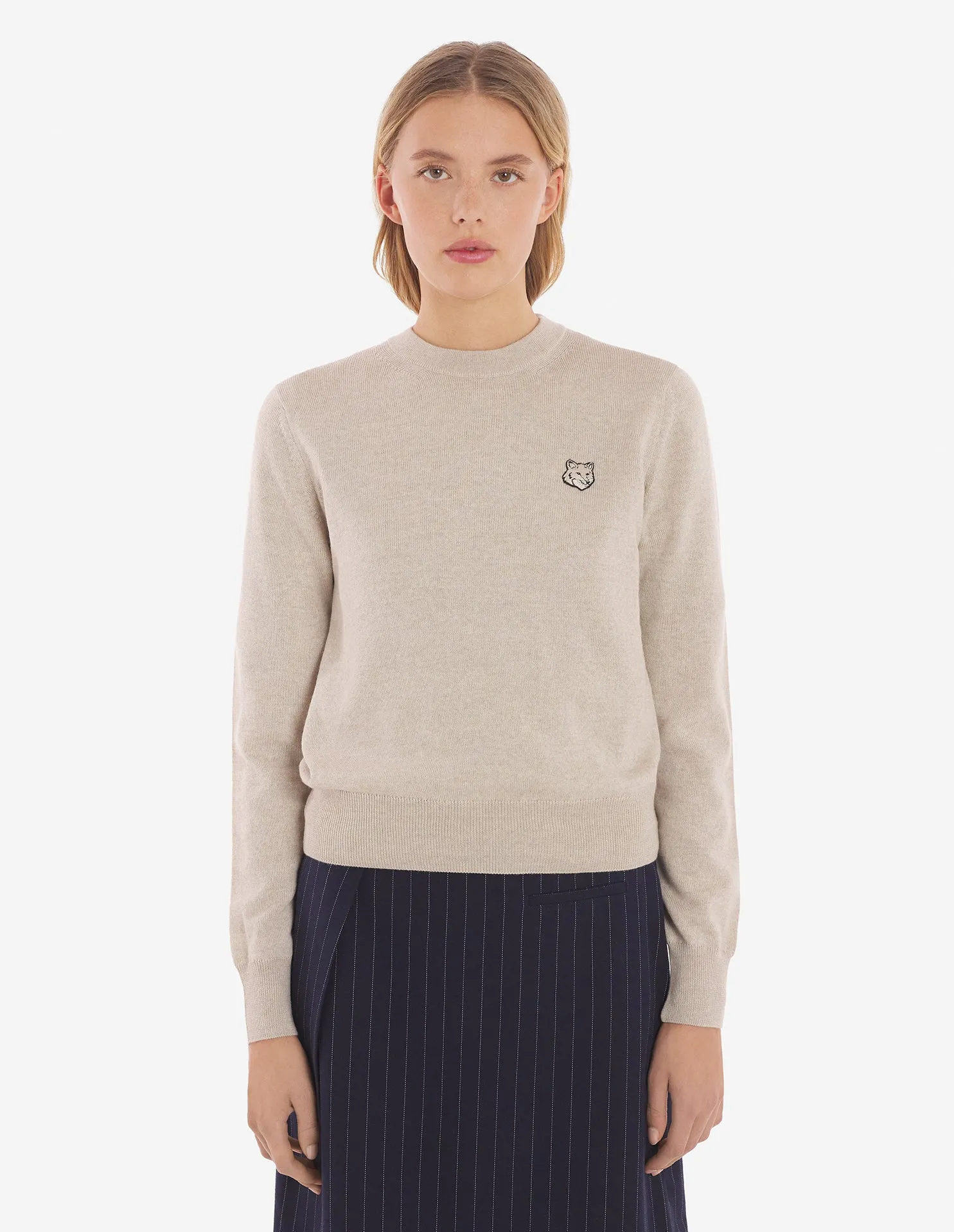 Bold Fox Head Patch Regular Jumper Light Beige Melange
