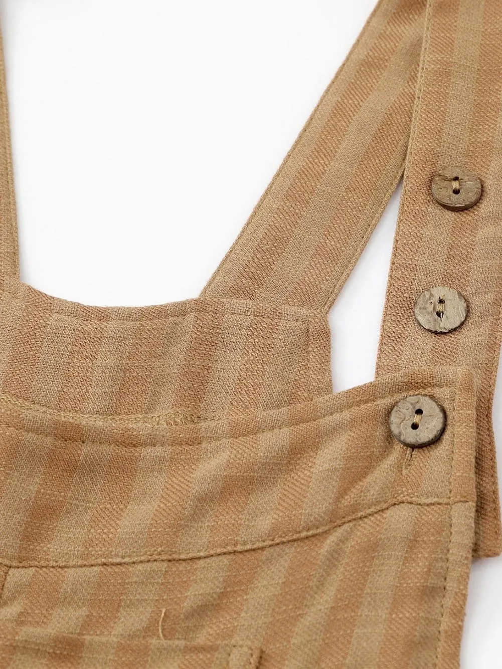 Brown Striped Wide Leg Jumpsuit with Pockets