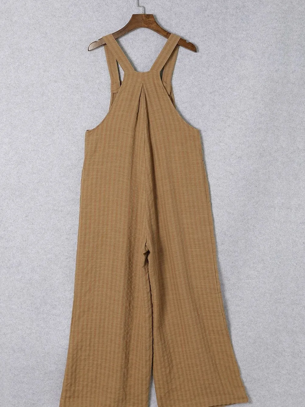 Brown Striped Wide Leg Jumpsuit with Pockets