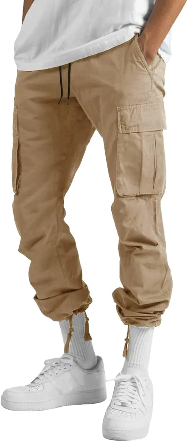 Cargo Sweatpants for Men Big and Tall Waist Plaid Casual Pants Gym Workout Athletic Pants Mens Outdoors Jogger Pants