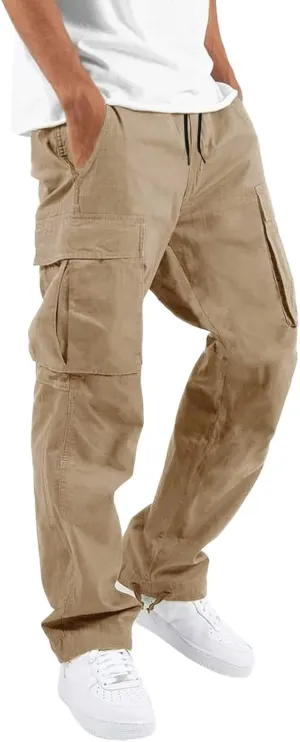 Cargo Sweatpants for Men Big and Tall Waist Plaid Casual Pants Gym Workout Athletic Pants Mens Outdoors Jogger Pants