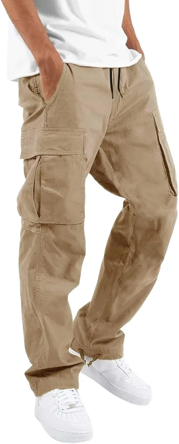 Cargo Sweatpants for Men Big and Tall Waist Plaid Casual Pants Gym Workout Athletic Pants Mens Outdoors Jogger Pants