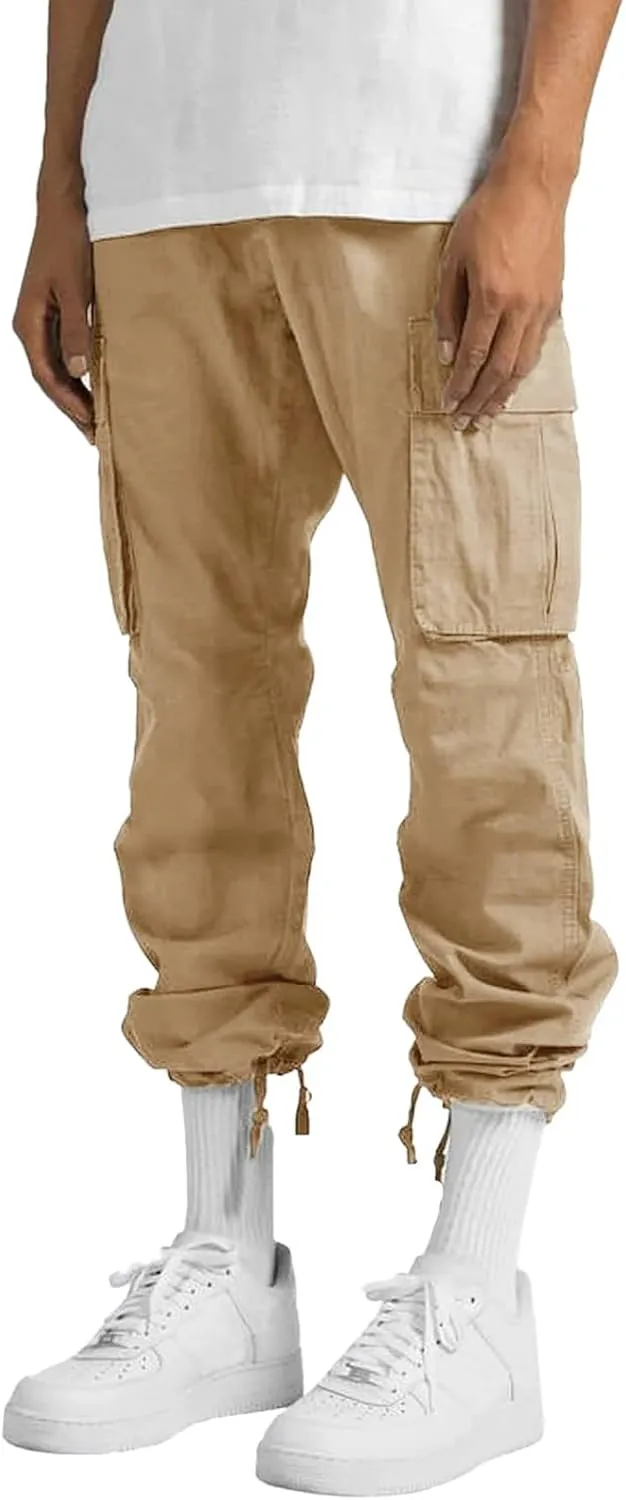 Cargo Sweatpants for Men Big and Tall Waist Plaid Casual Pants Gym Workout Athletic Pants Mens Outdoors Jogger Pants