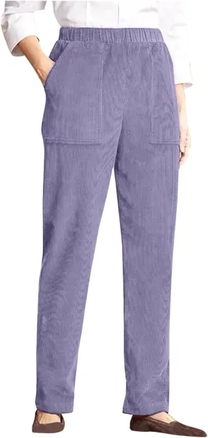 Corduroy Pants for Women Vintage Elastic Long Pants High Waist Straight Wide Leg Pants Trendy Work Lounge Trousers