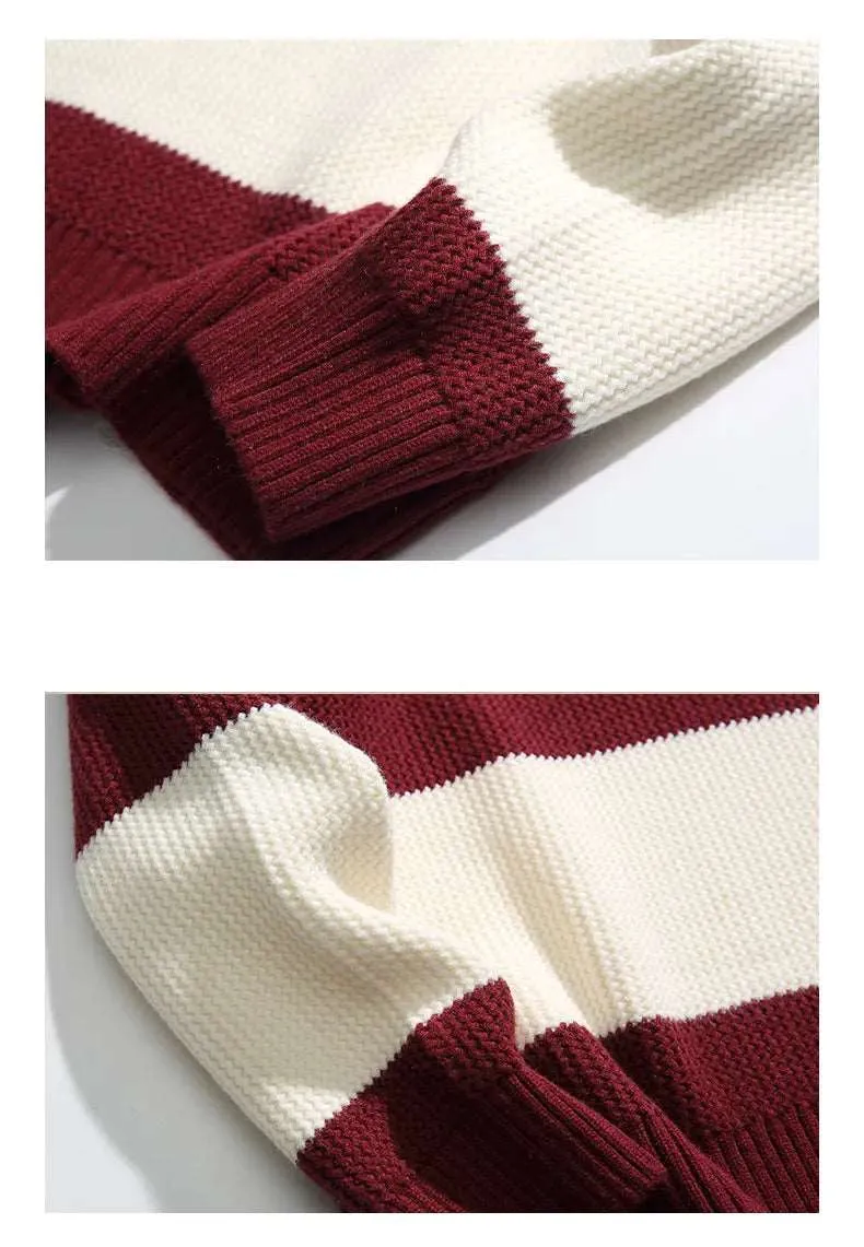 Couples Matching Loose Round Neck Striped Knitted Sweater