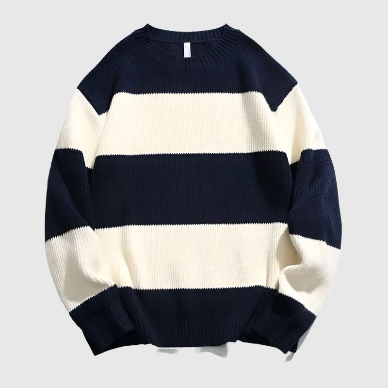 Couples Matching Loose Round Neck Striped Knitted Sweater