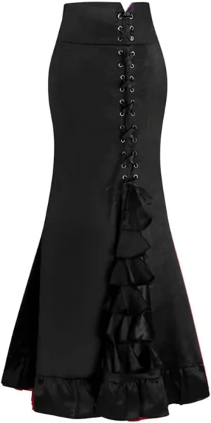 Dayiss Women's Vintage Victorian Gothic Mermaid Long Skirt High Waist Ruffled Fishtail Pencil Maxi Solid Steampunk Skirts