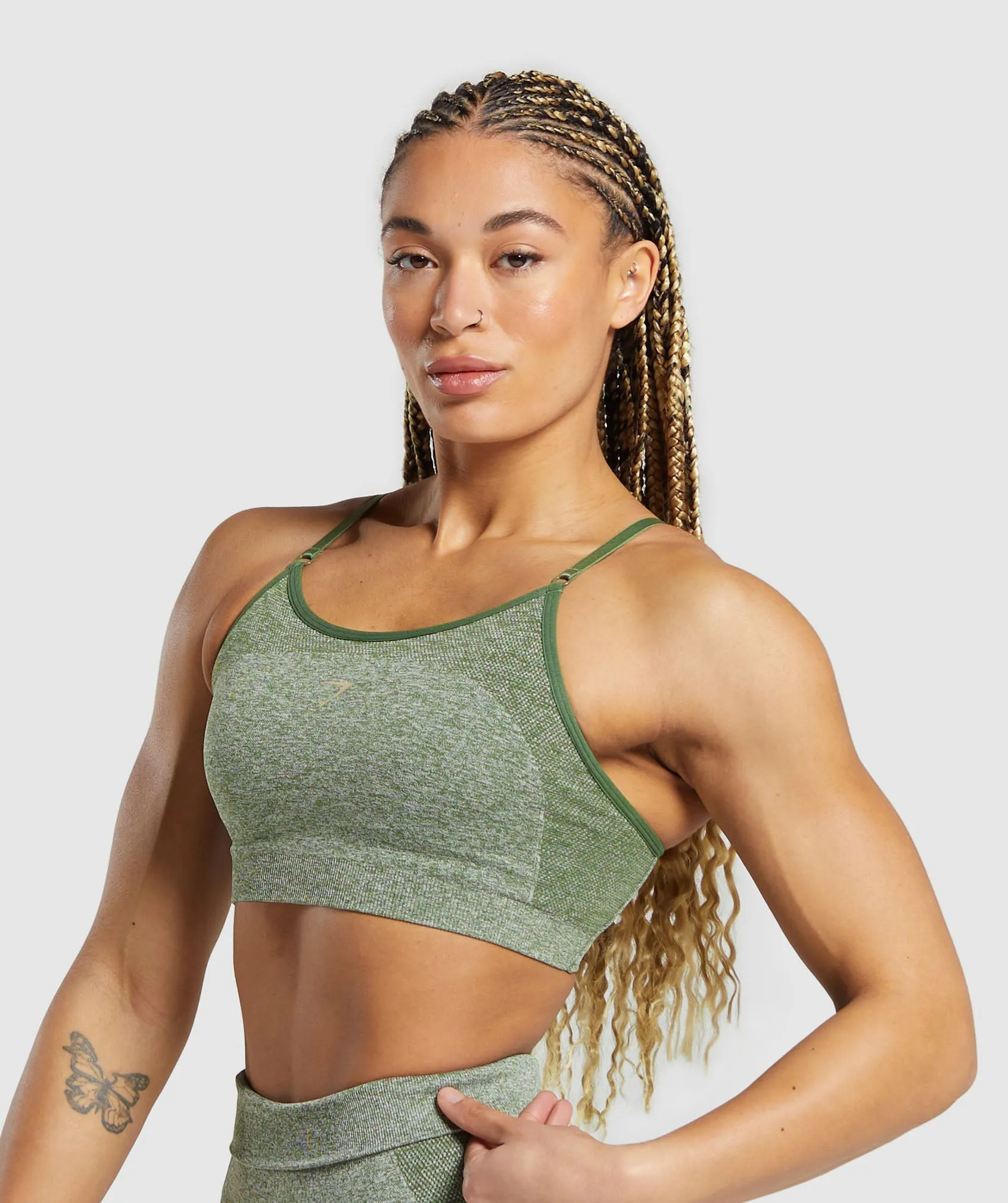 Gymshark Flex Strappy Sports Bra - Force Green/Vanilla Beige