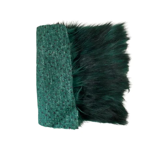 Hunter Green Black Husky Print Long Pile Shaggy Faux Fur Fabric