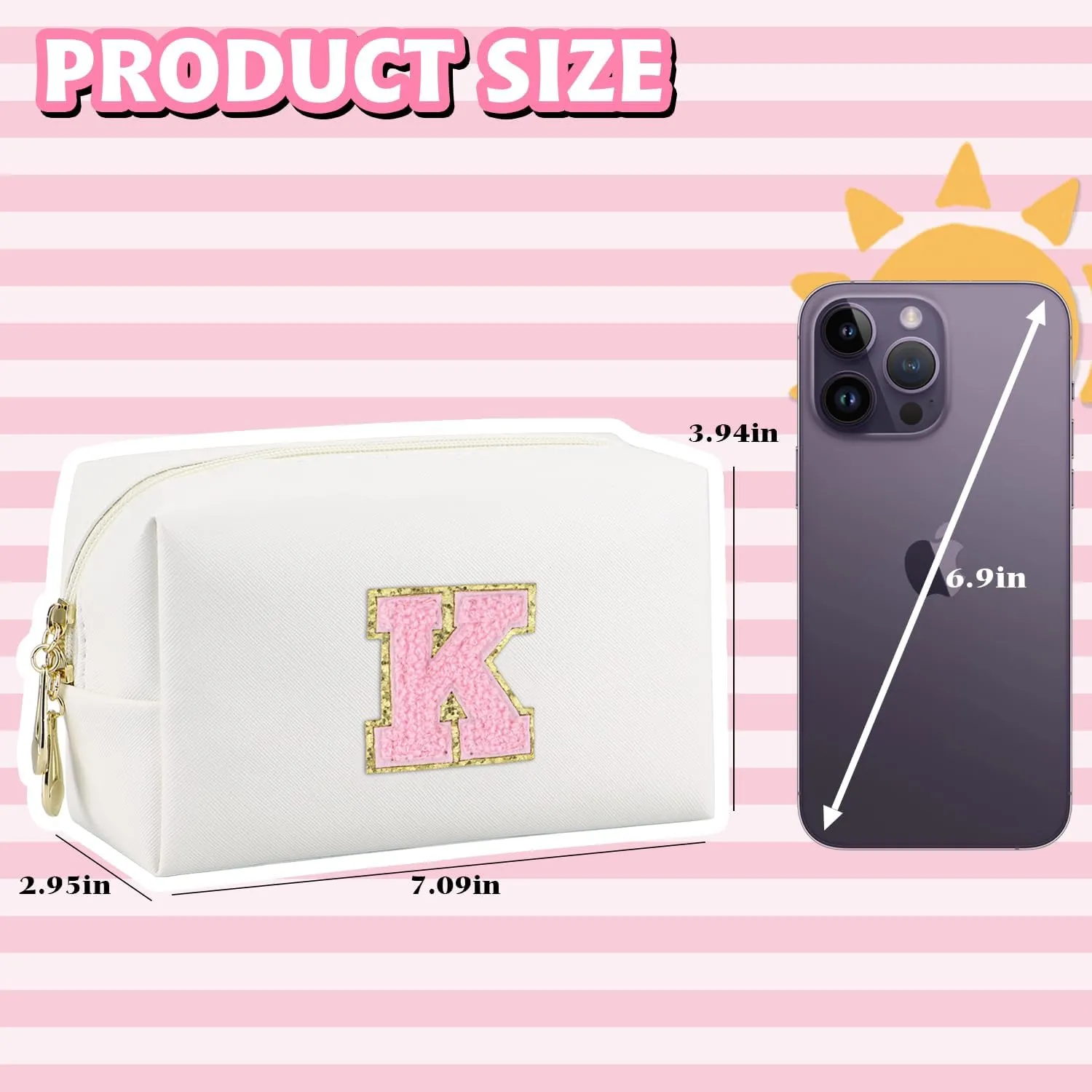 Initial Makeup Bag,Personalized preppy bag Waterproof PU Leather Chenille Letter Cosmetic Bag,Portable Travel Toiletry Bag Monogram Birthday Gift for Women Girls Mom Friends (Letter K)