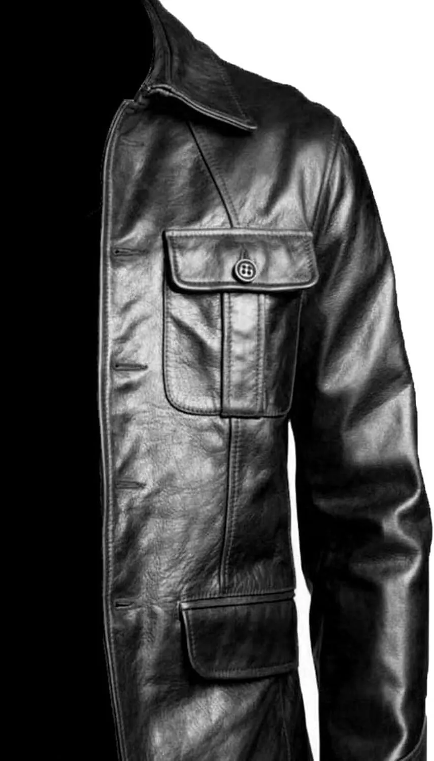 Isaac & David Chicago Leather Jacket - Men's Vintage Four Pocket Genuine Leather Jacket with Shirt Collar and Five Buttons