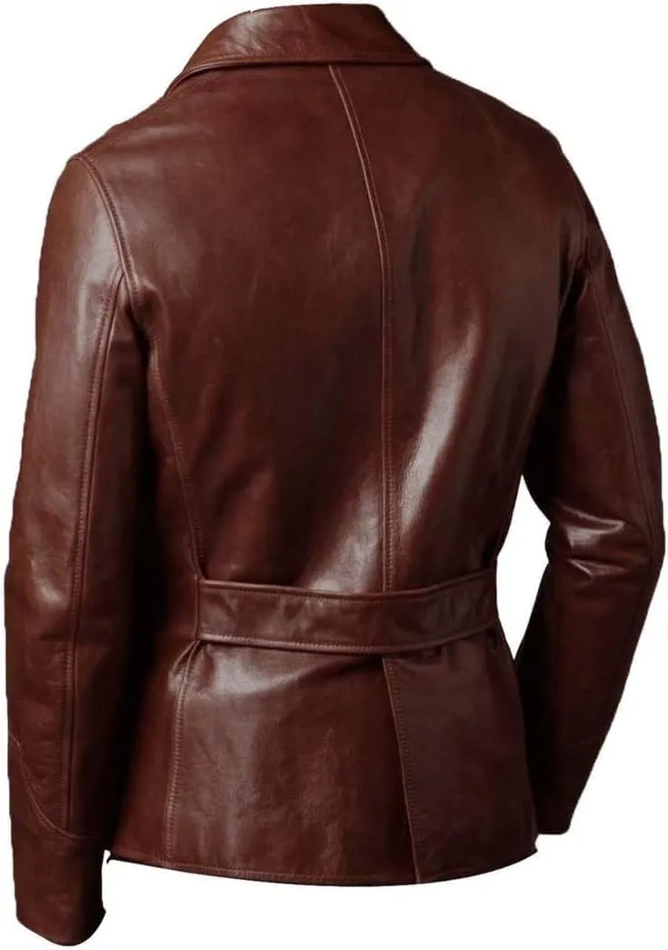 Isaac & David Chicago Leather Jacket - Men's Vintage Four Pocket Genuine Leather Jacket with Shirt Collar and Five Buttons