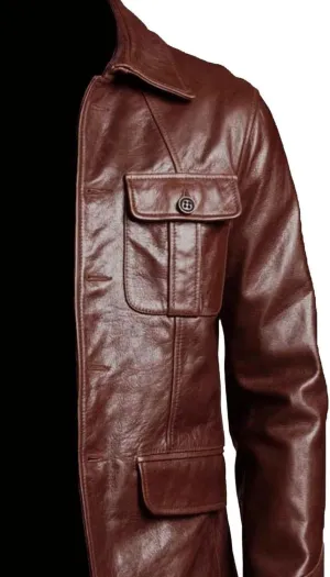 Isaac & David Chicago Leather Jacket - Men's Vintage Four Pocket Genuine Leather Jacket with Shirt Collar and Five Buttons