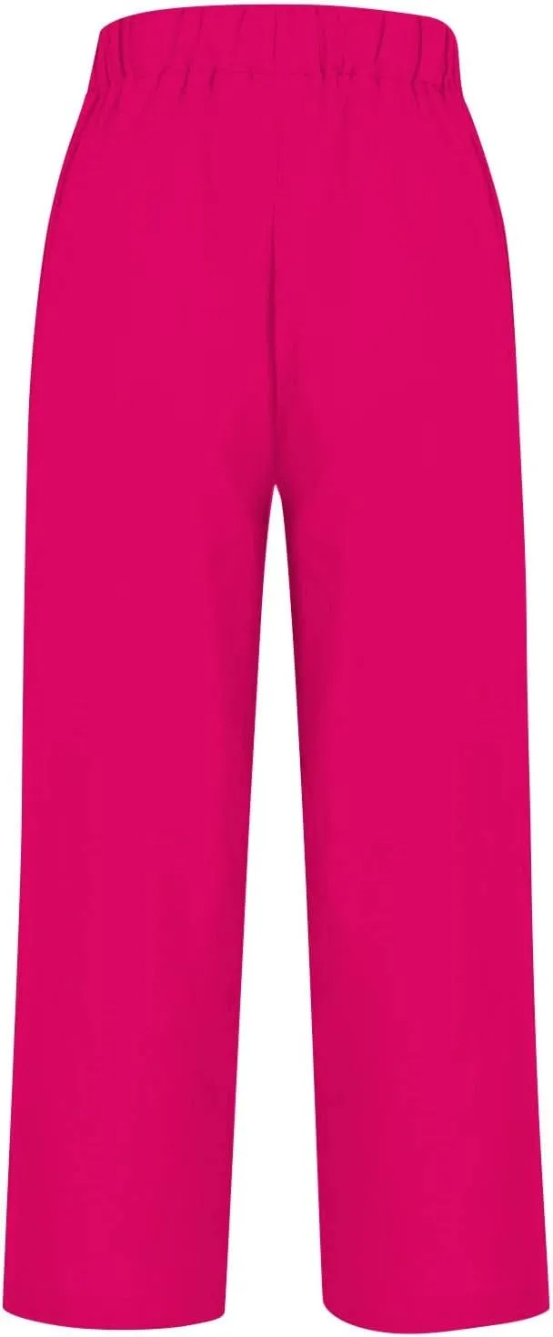 Linen Capri Pants for Women High Waisted Straight Leg Cropped Lounge Pant Comfy Soft Gauze Trousers with Pockets