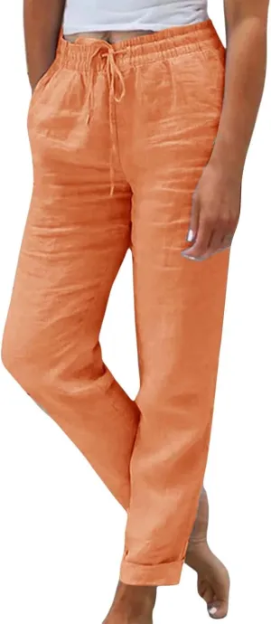 Linen Pants for Women 2025 Loose Fit Drawstring Straight Leg Gauze Pant Lightweight Lounge Beach Vacation Trousers