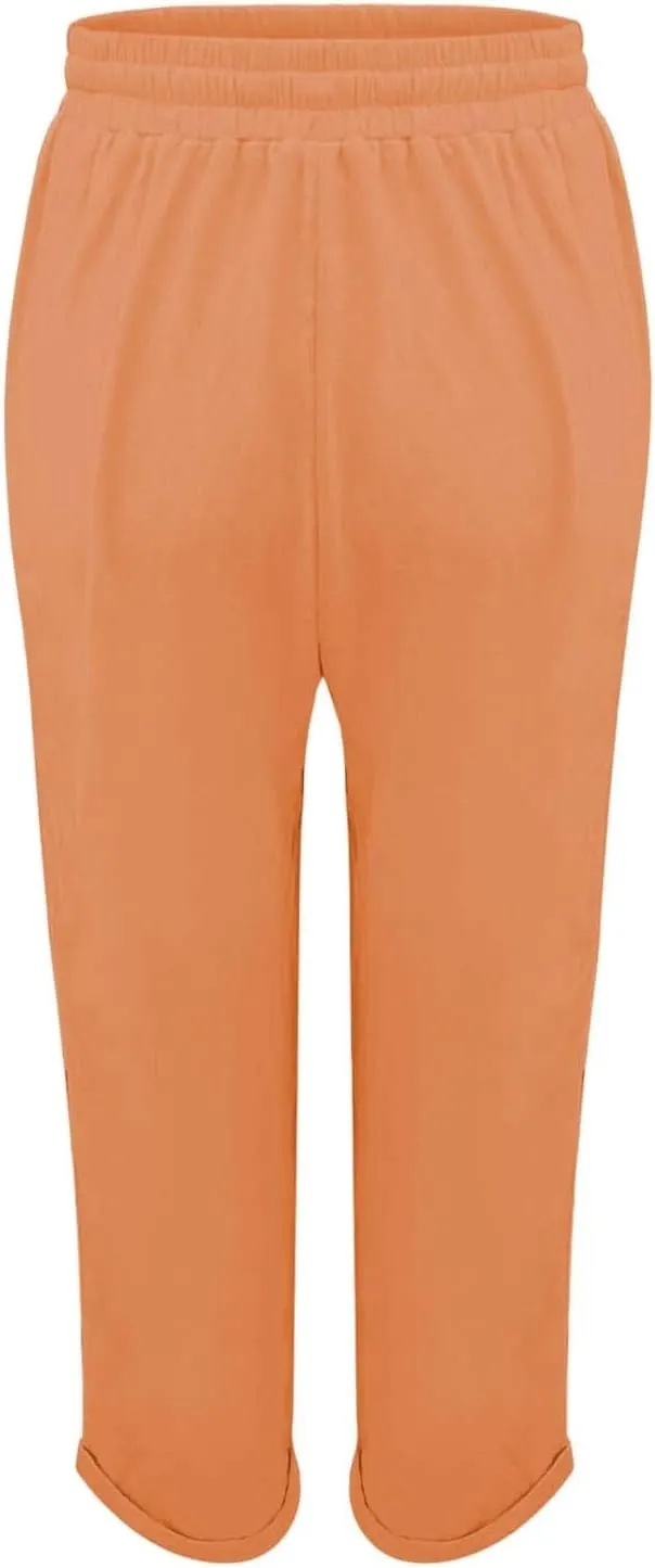 Linen Pants for Women 2025 Loose Fit Drawstring Straight Leg Gauze Pant Lightweight Lounge Beach Vacation Trousers