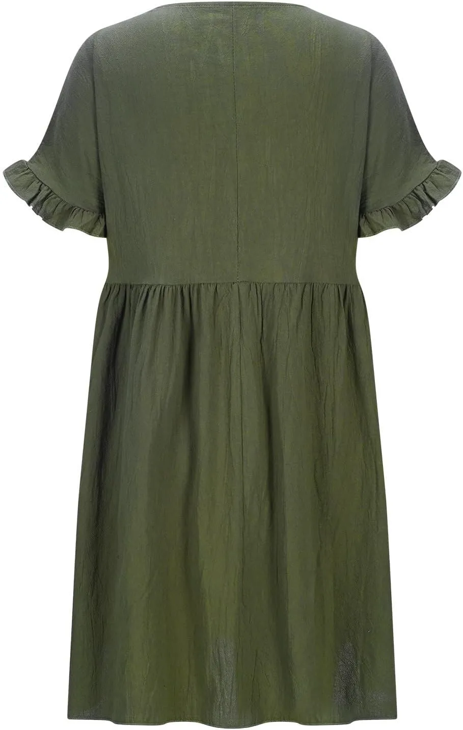 Lmdudan Summer Cotton Linen Dress Womens Casual Mini Dresses Short Sleeve Ruffle A-line High Waist Sundress Vacation Outfit