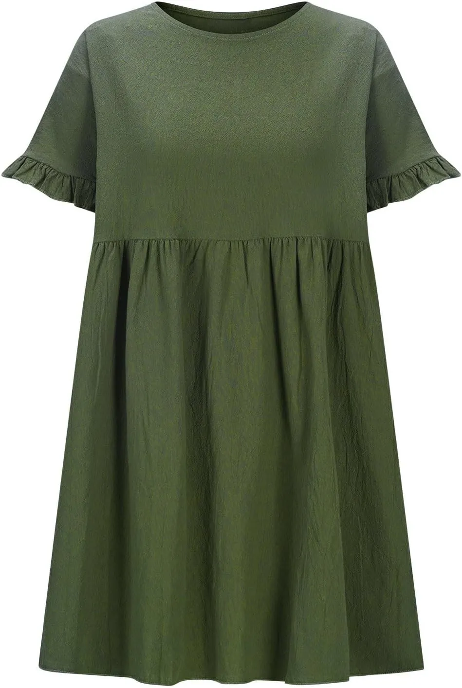 Lmdudan Summer Cotton Linen Dress Womens Casual Mini Dresses Short Sleeve Ruffle A-line High Waist Sundress Vacation Outfit