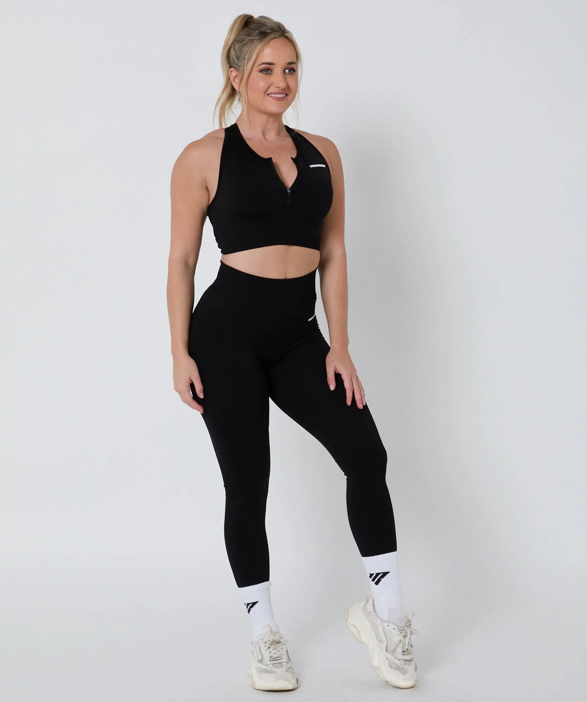 Luscious Seamless Zip Racerback Sports Bra Black