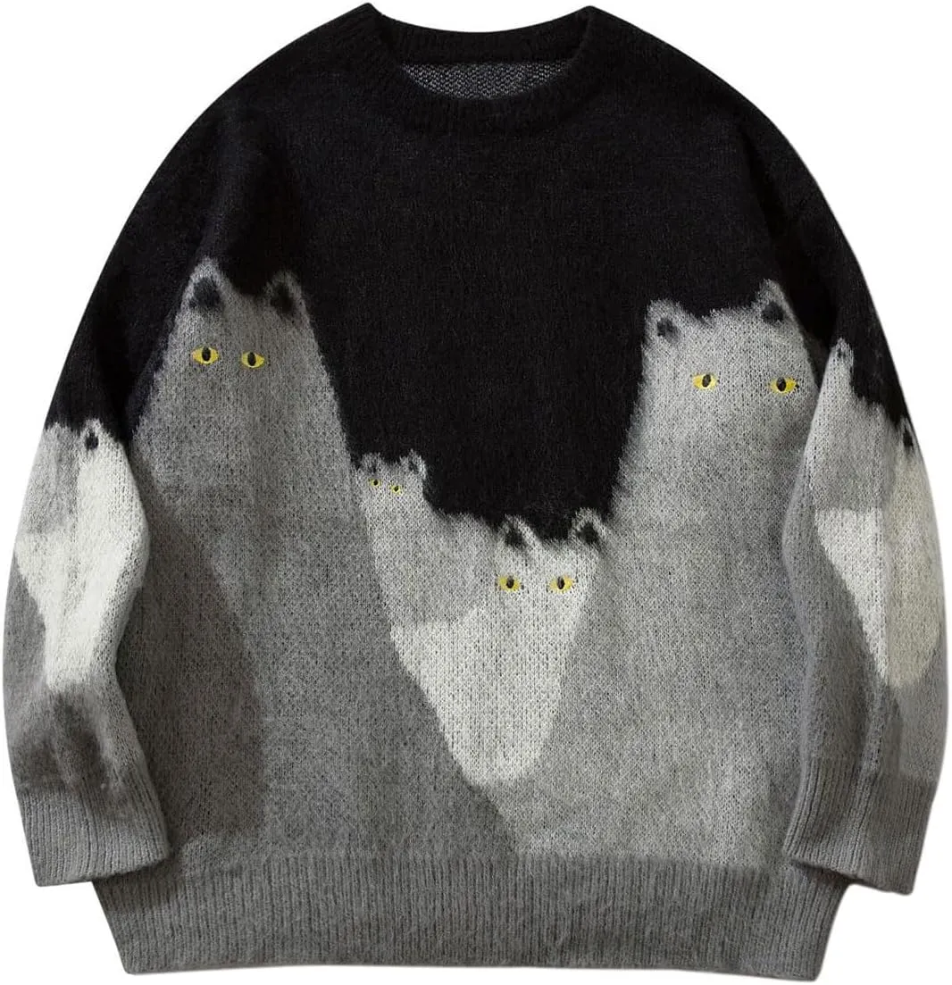 Men's Graphic Oversized Sweater Unisex Knit Aesthetic Sweaters Streetwear Casual Tunic Pullover Jumper