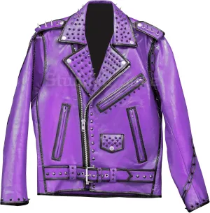 Men's Punk Rock Studded Spiked Leather Biker Jacket- Rider Vinatge Multicolor Brando Style Motorcycle Gothic Jacket