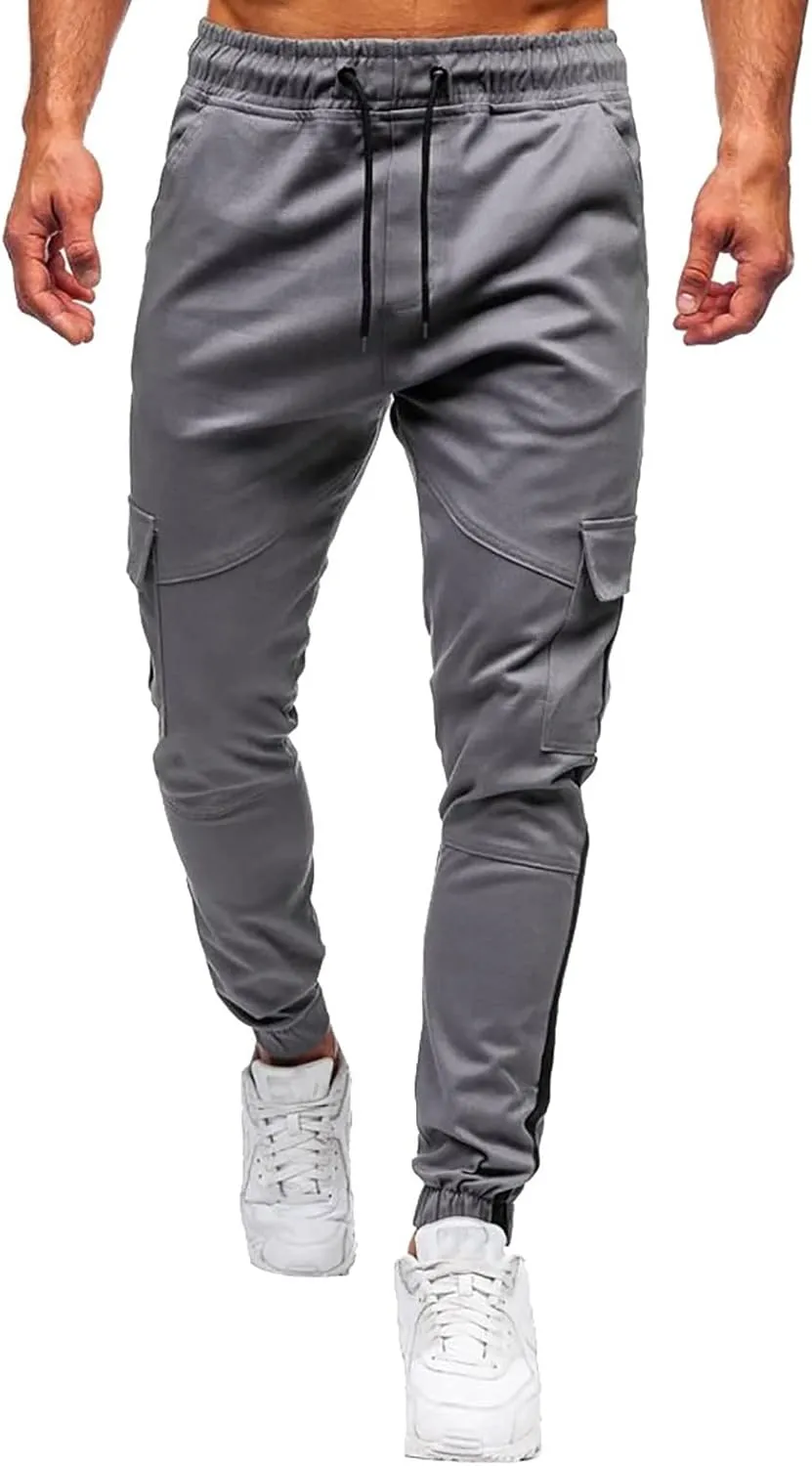 Mens Workout Cargo Sweatpants Pants Drawstring Sports Trousers for Men Mens Cargo Sweatpants Drawstring Elastic Waist