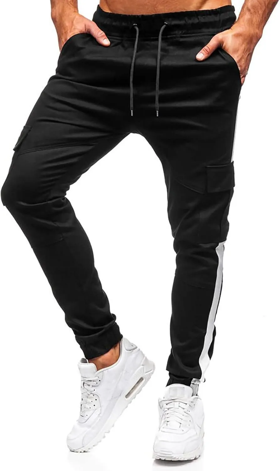 Mens Workout Cargo Sweatpants Pants Drawstring Sports Trousers for Men Mens Cargo Sweatpants Drawstring Elastic Waist