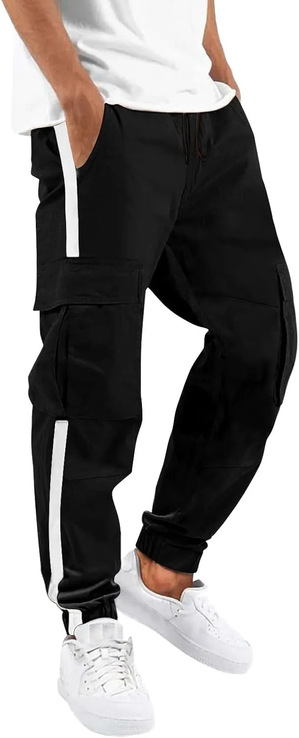 Mens Workout Cargo Sweatpants Pants Drawstring Sports Trousers for Men Mens Cargo Sweatpants Drawstring Elastic Waist