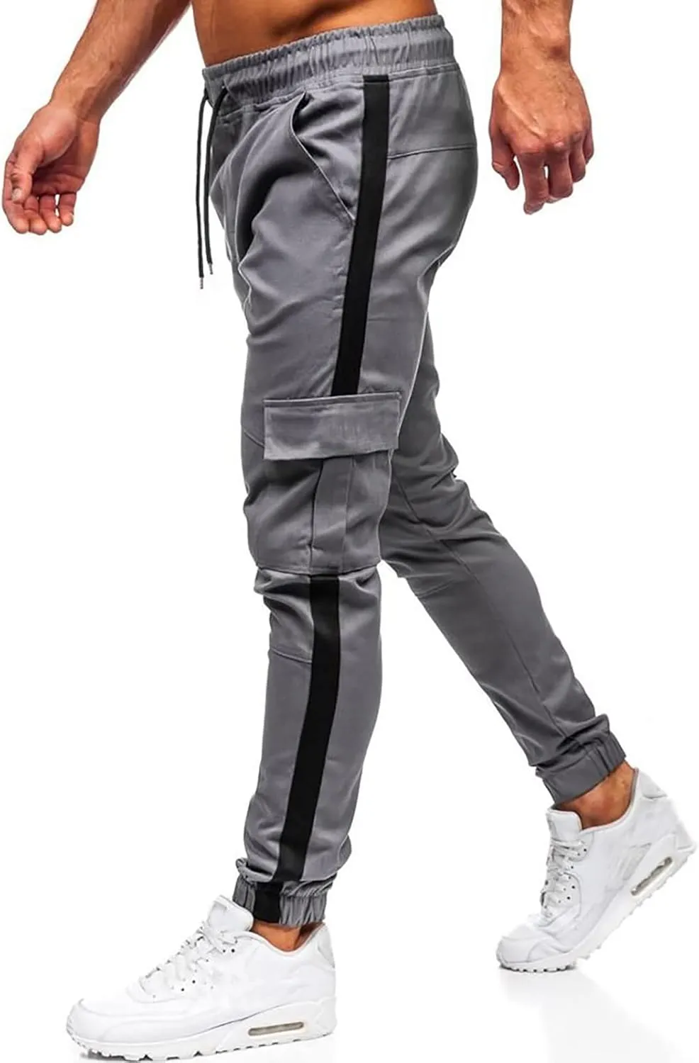 Mens Workout Cargo Sweatpants Pants Drawstring Sports Trousers for Men Mens Cargo Sweatpants Drawstring Elastic Waist