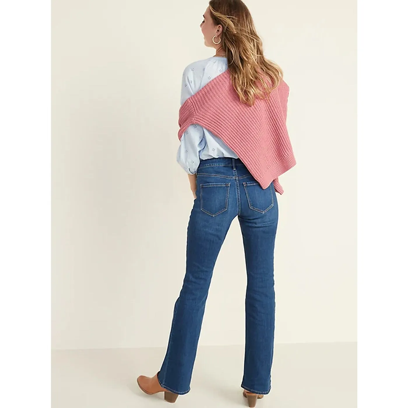 Mid Rise Dark Blue Micro Flare Jeans