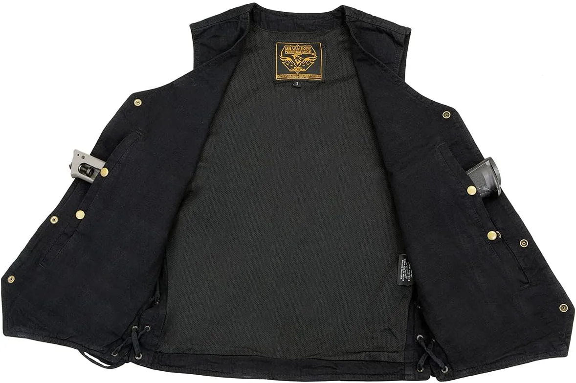 Milwaukee Leather DM1315 Men's Black Classic Denim Western Style Cowboy Biker Vest with Adjustable Side Laces