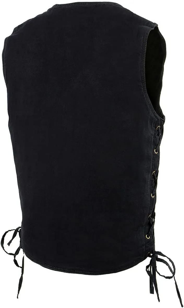 Milwaukee Leather DM1315 Men's Black Classic Denim Western Style Cowboy Biker Vest with Adjustable Side Laces
