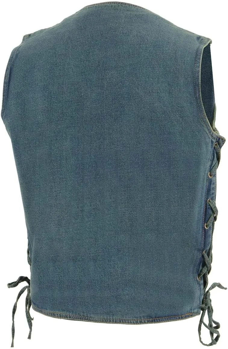 Milwaukee Leather DM1315 Men's Black Classic Denim Western Style Cowboy Biker Vest with Adjustable Side Laces