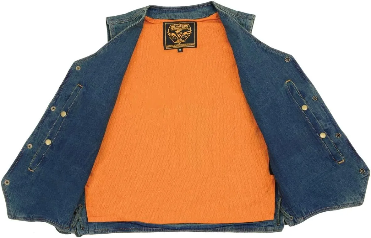 Milwaukee Leather DM1315 Men's Black Classic Denim Western Style Cowboy Biker Vest with Adjustable Side Laces