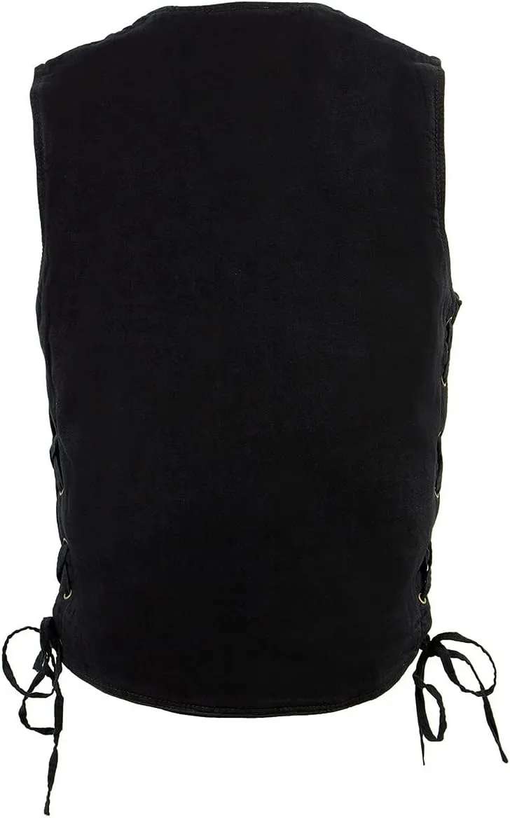 Milwaukee Leather DM1315 Men's Black Classic Denim Western Style Cowboy Biker Vest with Adjustable Side Laces