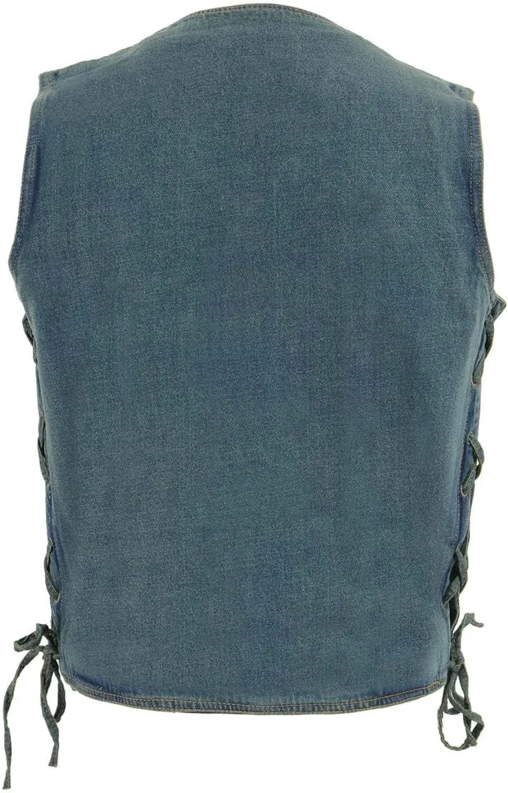 Milwaukee Leather DM1315 Men's Black Classic Denim Western Style Cowboy Biker Vest with Adjustable Side Laces