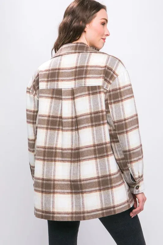 Pippi Plaid Sherpa Jacket in Cocoa