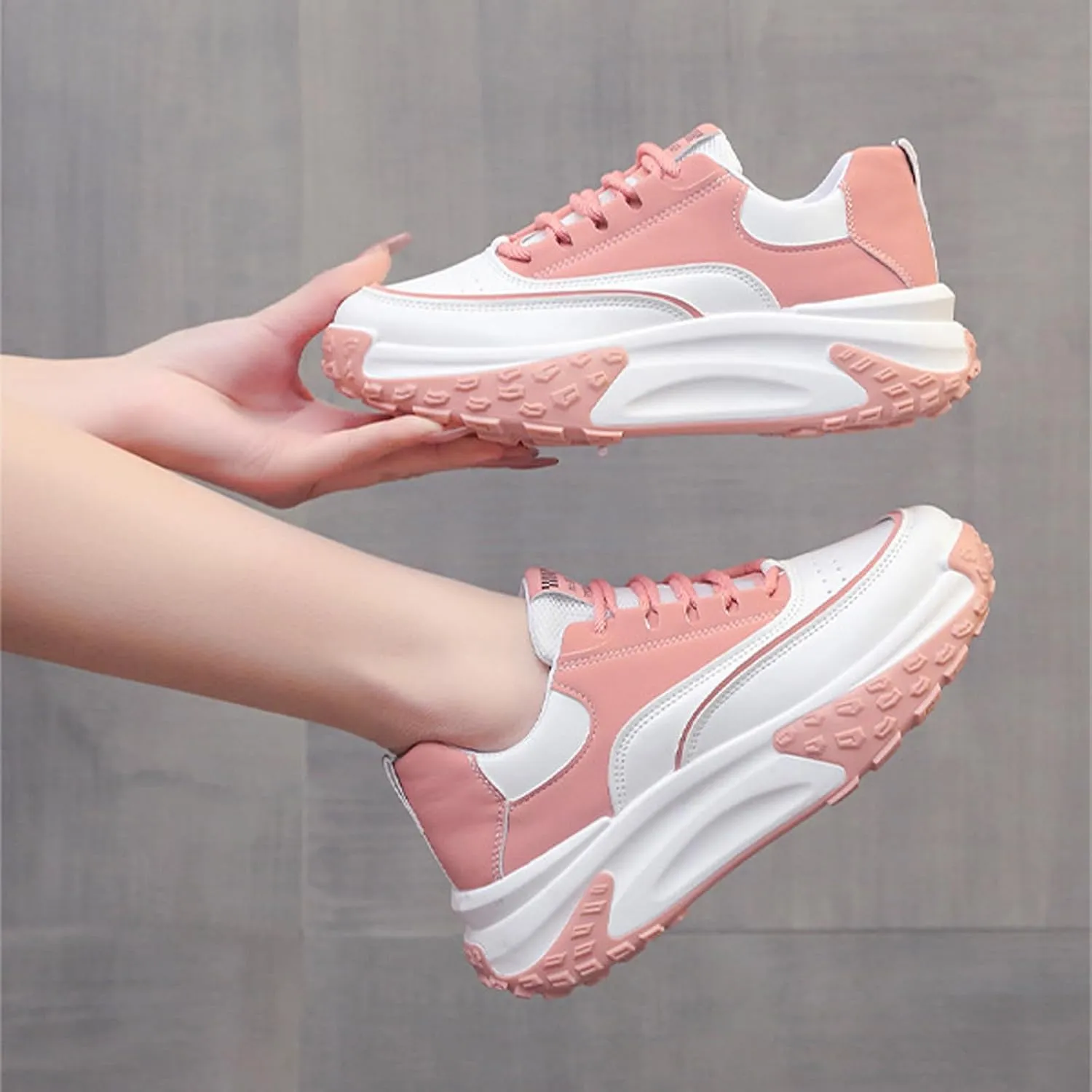 PURCHAWEE Colorblock Platform Sneakers for Women,Fashion Casual Lace Up Dad Sneakers Aesthetic Shoes Chunky Sneakers Walking Sneakers