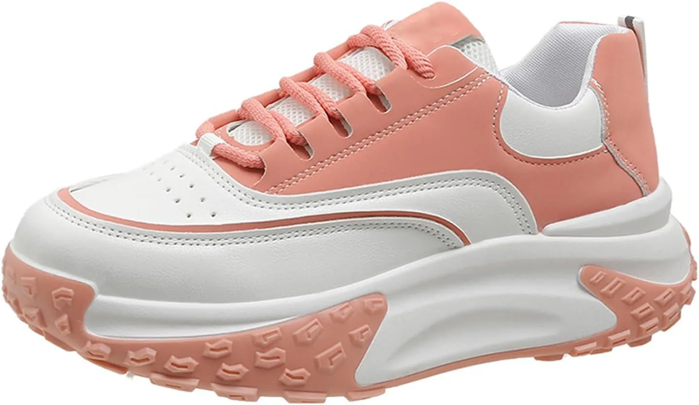 PURCHAWEE Colorblock Platform Sneakers for Women,Fashion Casual Lace Up Dad Sneakers Aesthetic Shoes Chunky Sneakers Walking Sneakers