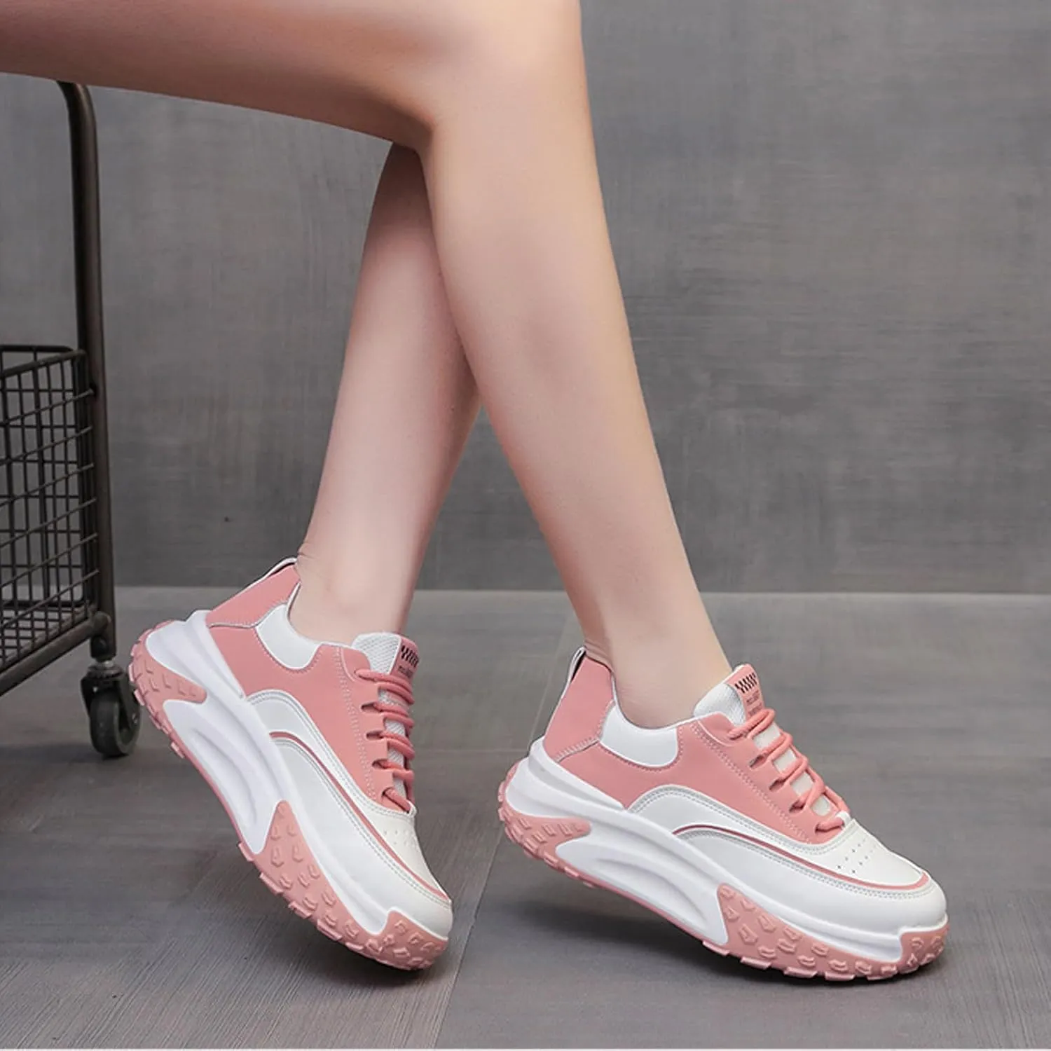 PURCHAWEE Colorblock Platform Sneakers for Women,Fashion Casual Lace Up Dad Sneakers Aesthetic Shoes Chunky Sneakers Walking Sneakers