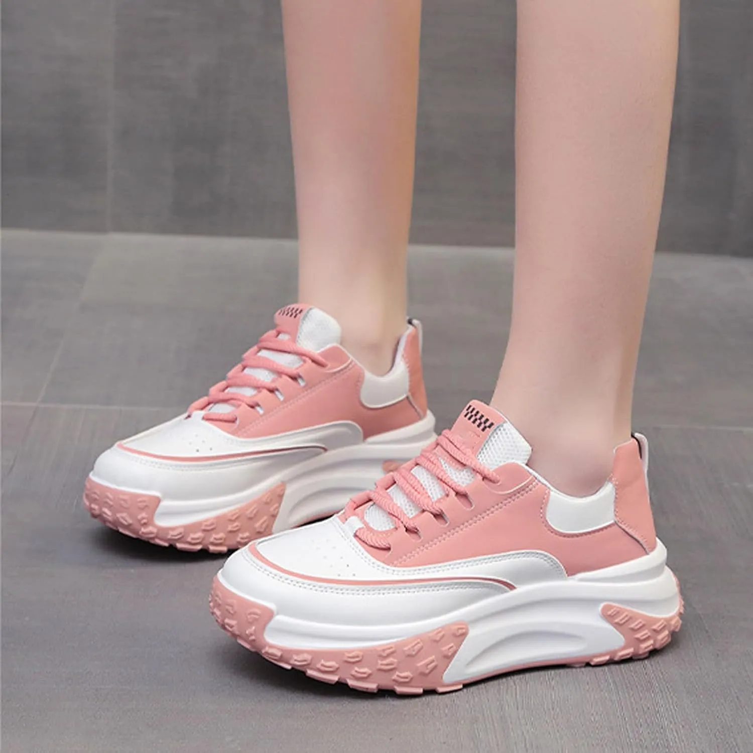 PURCHAWEE Colorblock Platform Sneakers for Women,Fashion Casual Lace Up Dad Sneakers Aesthetic Shoes Chunky Sneakers Walking Sneakers