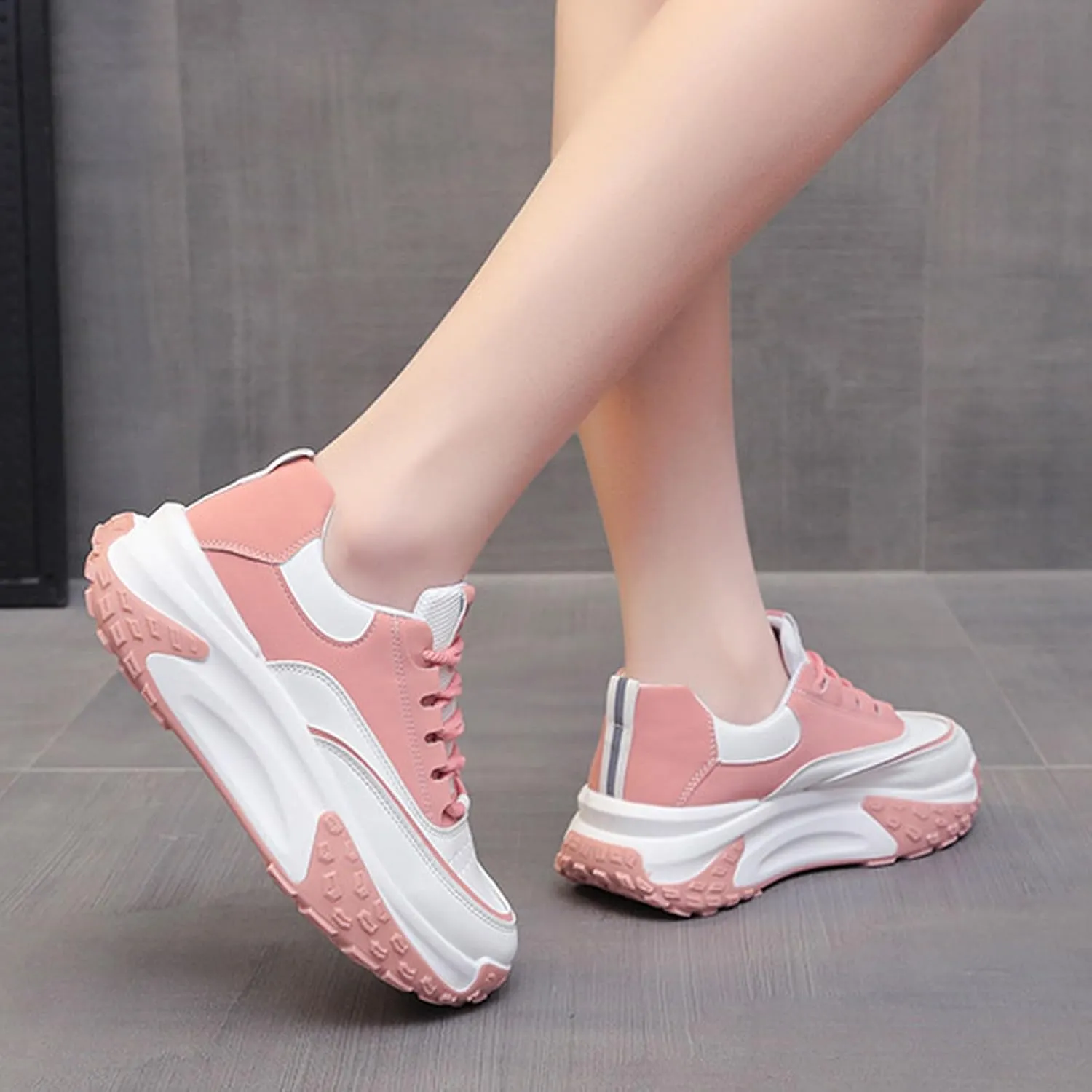 PURCHAWEE Colorblock Platform Sneakers for Women,Fashion Casual Lace Up Dad Sneakers Aesthetic Shoes Chunky Sneakers Walking Sneakers