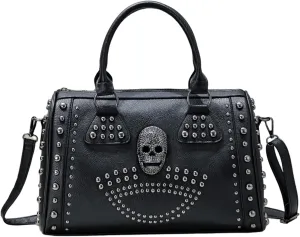 Skull Purse, Black PVC Goth Bag Large Capacity Skull Handbags with Rivet Studded Doctor Handbag for Women Men