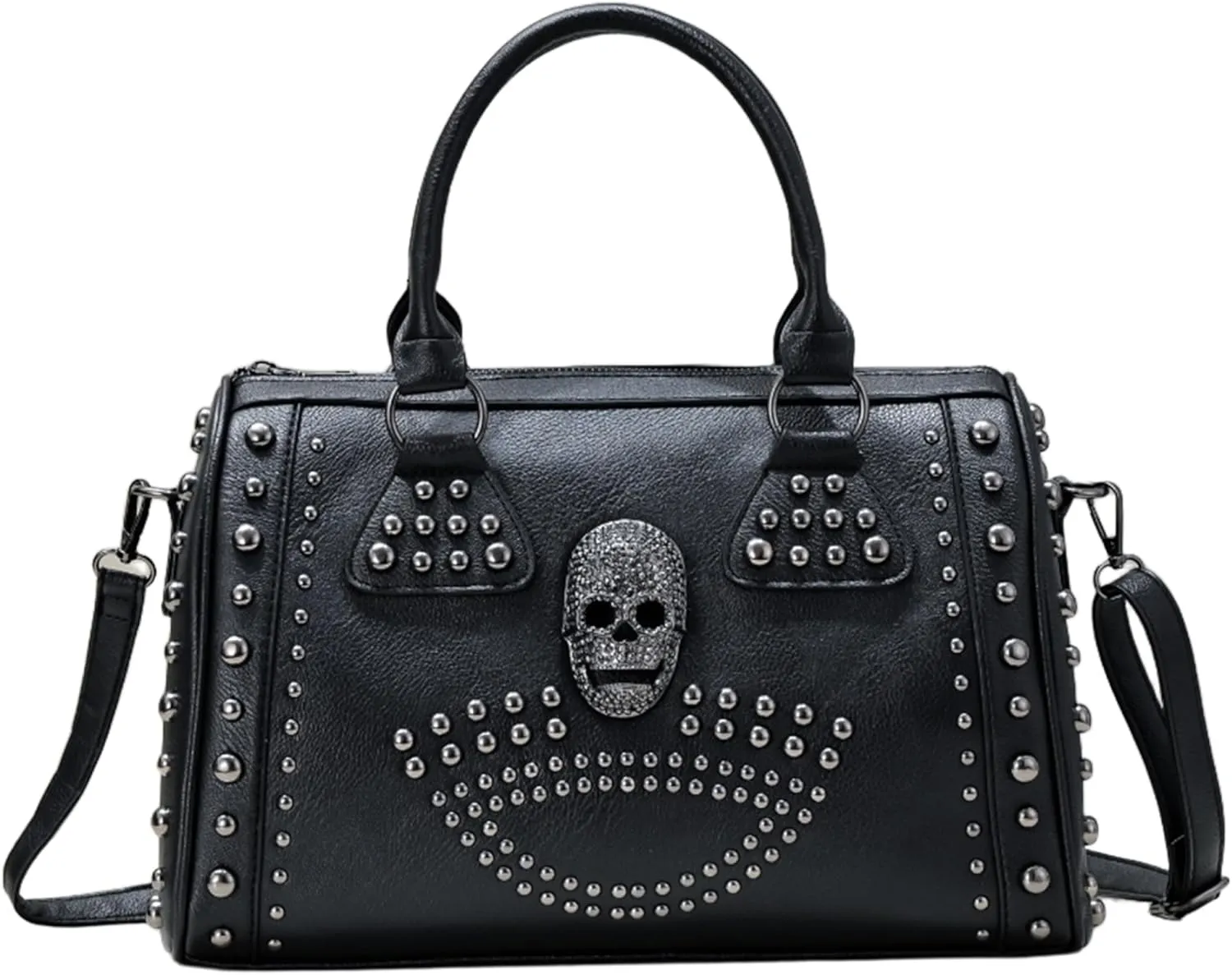 Skull Purse, Black PVC Goth Bag Large Capacity Skull Handbags with Rivet Studded Doctor Handbag for Women Men
