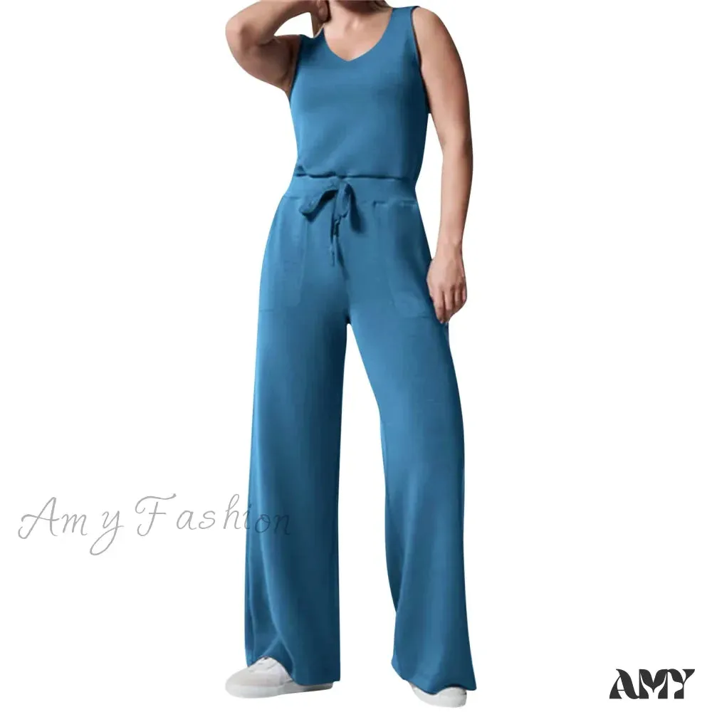 Solid Button Sleeveless Light Rip Straight Trendy Loose Trouser