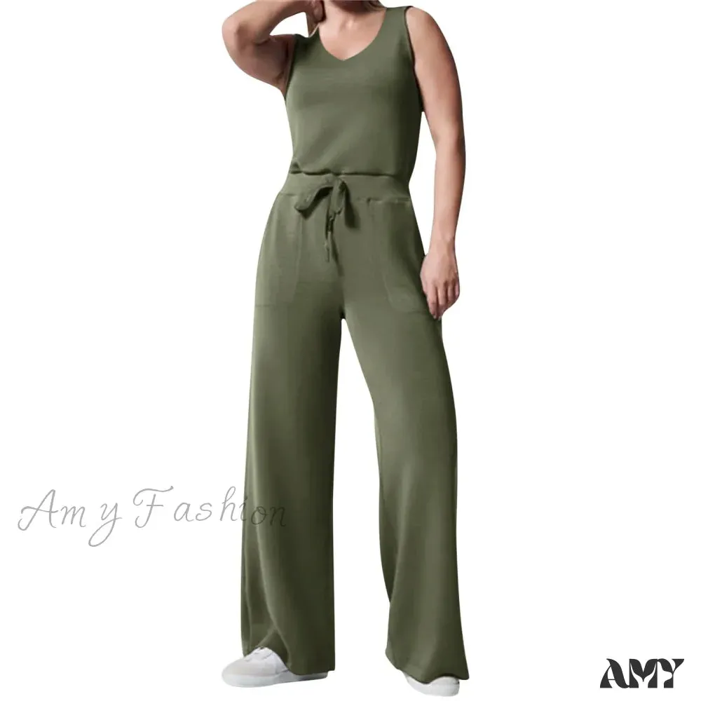 Solid Button Sleeveless Light Rip Straight Trendy Loose Trouser